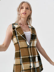 Plaid Sleeveless Long Vest Miss Sparkling