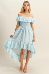 High-Low Eyelet Ruffled Off-Shoulder Dress HYFVE