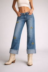 Low Rise Gem Studded Jean GJG Denim Light Wash- Inseam 30 s