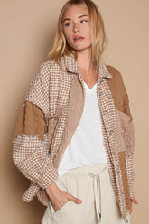 Houndstooth Contrast Cable Knit Pocket Shacket POL Mocha Multi S
