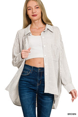 Woven Stripe Button Down Shirt ZENANA