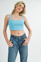 Corset Design Detail Crop Knit Top Mable Aqua S