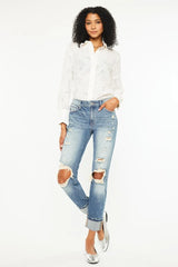 High Rise Distressed Boyfriend Fit Jeans Kancan