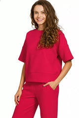 Ribbed Round Neck Tee & Pants Set ZENANA