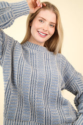 Two Tone Long Sleeve Sweater Very J Denim Blue S
