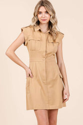 Cargo Pocket Half Button Mini Dress Mittoshop Camel S