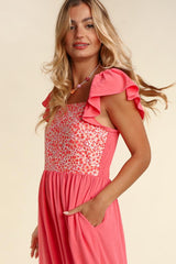 Embroidery Floral Dot Woven Maxi Flutter Dress Haptics