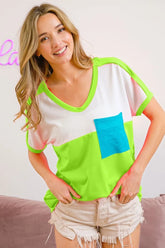 Color Block Neon Trim Pocket T-Shirt BiBi NEON GREEN S