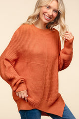 Side Slit Textured Asymmetric Sweater Haptics Pumpkin S
