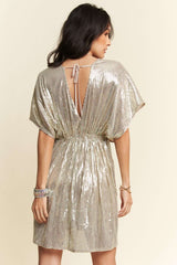 Sequin Plunge Neck Knot Cut Out Tie Back Party Dress Davi & Dani