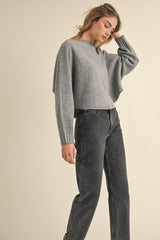 Round Neck Dolman Sleeve Cropped Sweater Mable