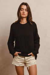 Twist Knitted Open Shoulder Sweater BiBi BLACK S