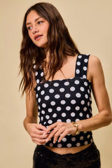 Polka Dot Knit Crop Seamless Casual Tank So Me