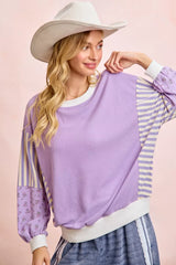 Mix and Match Sweatshirt with Floral Sleeve Striped BiBi