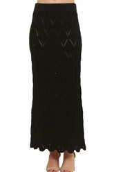 Scallop Trim Detail Knit Skirt Adora BLACK S