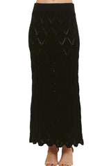 Scallop Trim Detail Knit Skirt Adora BLACK S