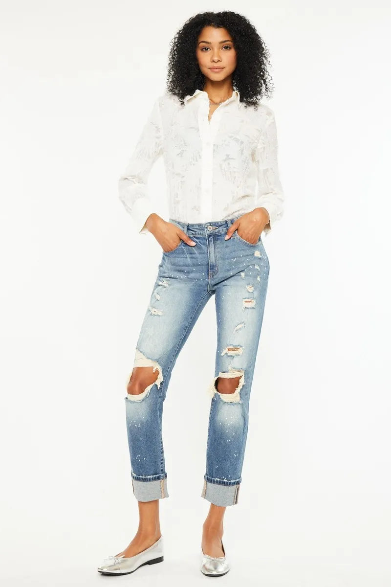 High Rise Distressed Boyfriend Fit Jeans Kancan MEDIUM 1/24