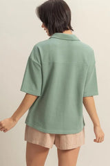 Collared Neck Button Down Waffle Shirt HYFVE