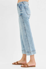 High Rise Crop Wide Front Seam Detailed Jeans With Plus Size Risen