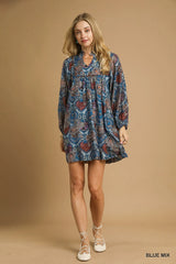 Boho Mix Paisley Babydoll Dress Umgee
