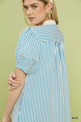 Pinstripe Shift Dress with Contrast Trim Umgee