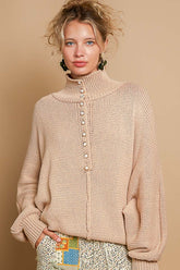 Pearl Detail Turtleneck Long Sleeve Sweater POL Latte S