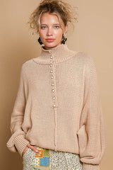 Pearl Detail Turtleneck Long Sleeve Sweater POL Latte S