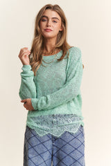 Lace Detail Long Sleeve Knit Top J.NNA Sage S