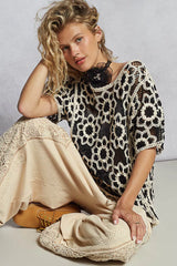 Openwork Short Sleeve Crochet Knit Top with Weave Knit Patterns POL