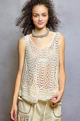 Crochet Fringe Hem Tank Top POL NATURAL One Size