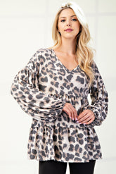 Leopard V-Neck Balloon Sleeve Blouse Celeste Leopard S