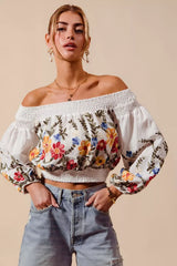 Floral Embroidered Off The Shoulder Crop Top So Me