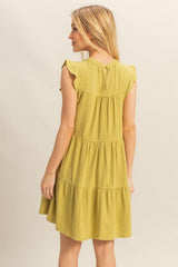 Round Neck Ruffle Sleeve Tiered Dress HYFVE