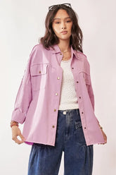 Multi Color Rock & Roll Fringed Hem Loose Fit Shacket Davi & Dani Lilac XL