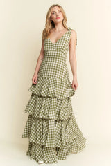 Gingham Tiered Maxi Dress Jade By Jane