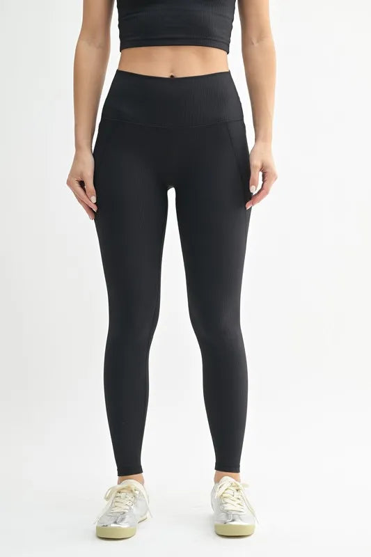 Soft Ribbed High Waisted Leggings Mono B BLACK S