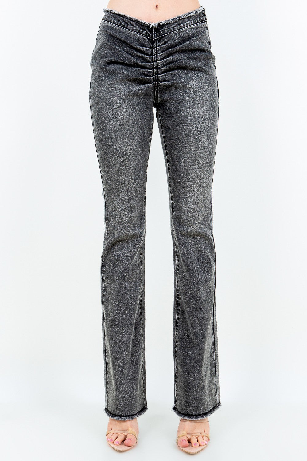 V-Cut Ruched Flare Jeans American Bazi Black S
