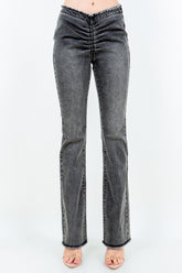 V-Cut Ruched Flare Jeans American Bazi Black S