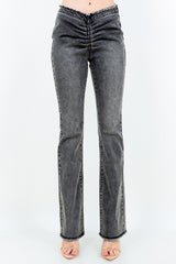 V-Cut Ruched Flare Jeans American Bazi Black S