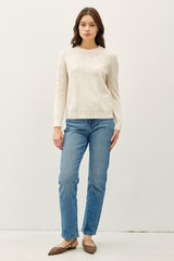 Heathered Round Neck Long Sleeve Sweater Be Cool