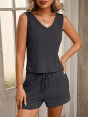 Ribbed Knit Tank and Drawstring Shorts Set Simmer & Fay