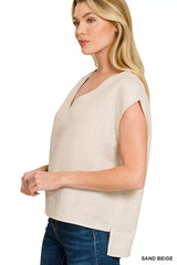 Linen V-Neck Sleeveless Top ZENANA
