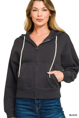 Fleece Cropped Zip-up Hoodie with Pockets ZENANA