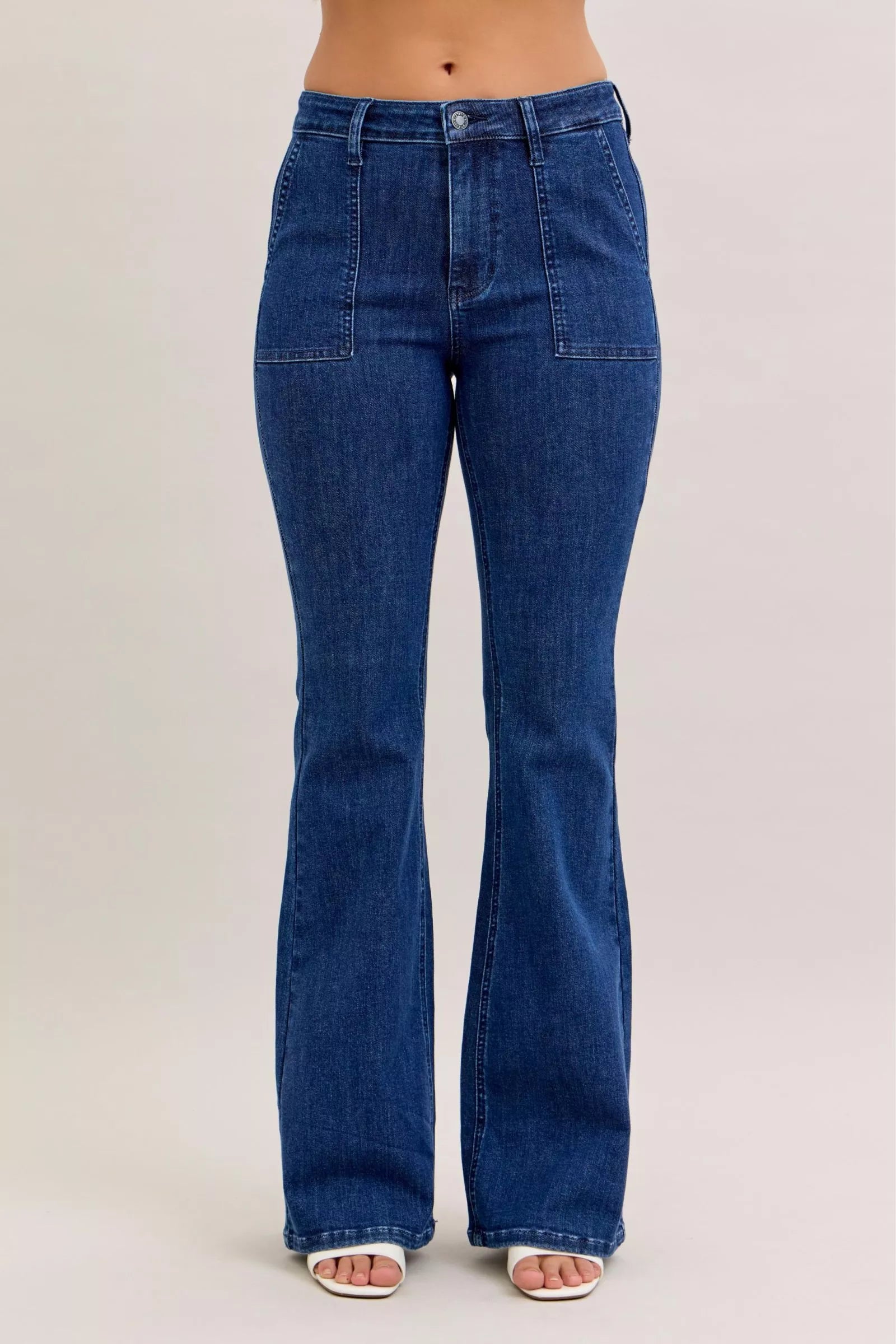 High Waist Flare Jeans with Front Patch Pockets Judy Blue DK 0/24
