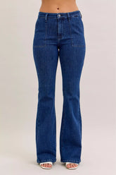 High Waist Flare Jeans with Front Patch Pockets Judy Blue DK 0/24