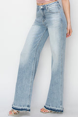 Raw Hem High Rise Wide Leg Jeans Risen