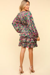 V-Neck Satin Floral Layered Dress Haptics