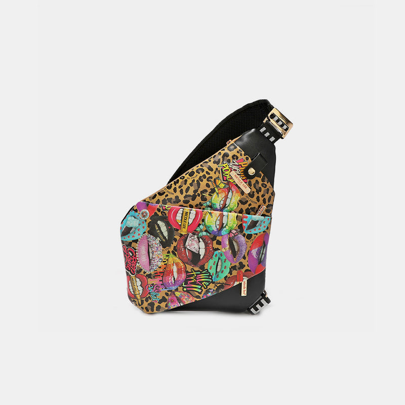 Vegan Leather Leopard & Lip Pattern Crossbody Bag Nicole Lee USA All Emotion One Size