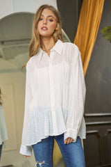 Ruched All Over Button Front Shirt Davi & Dani
