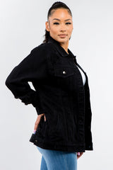 Button Up Distressed Denim Jacket American Bazi